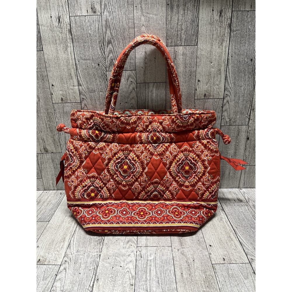 Vera Bradley Paprika Pattern Quilted Drawstring Tote Purse with Pockets